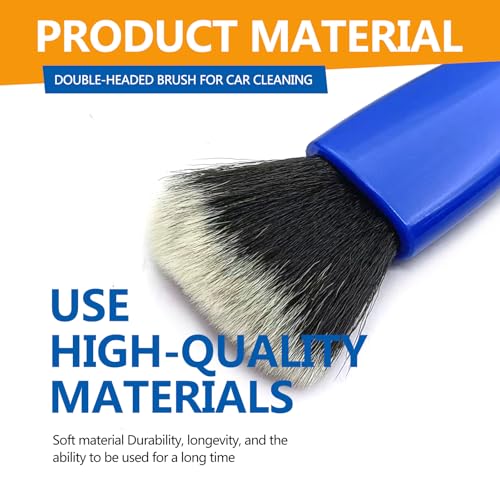 Double Head Car Detailing Brush 2-Pack - Double Ended Portable Dust Brush for Dashboard, Vents, Screens & Trim - Soft Car Cleaning Tool 2-in-1 Cleaning Tools Kit(Blue)
