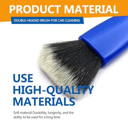 Double Head Car Detailing Brush 2-Pack - Double Ended Portable Dust Brush for Dashboard, Vents, Screens & Trim - Soft Car Cleaning Tool 2-in-1 Cleaning Tools Kit(Blue)