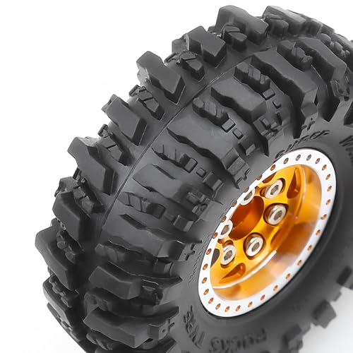 STMU 1.0in” Beadlock Wheel Tires Set for Axial SCX24 AX24 FCX24 Upgrade 1/24 RC Crawler Car (Gold and Silver) - color: Gold and Silver