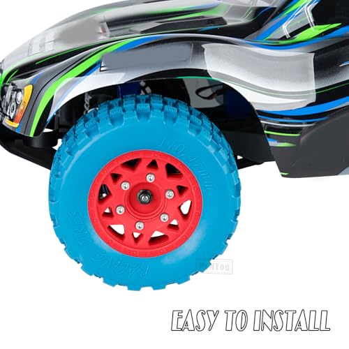 RC F/R Wheels and Tires Set w/Detachable Replace Running on Off-Road Tire RC Wheel Hex for 1/10 Slash 4WD 4×4 2WD/Arrm a Senton/Axia1/Rc 4wd/Redca t,12mm/14mm/17mm Hex,Red-Navy Blue（4PCS - color: Red-navy Blue(rc Wheels Tires)
