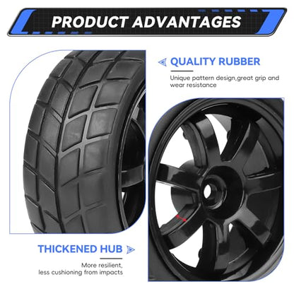 PreGlued 12mm Hex Hubs Wheel Rims&2.56" Rubber Tires for 1/10 On-Road Touring Car Drift for Traxxas 4tec 2.0 3.0 Tamiya TT02 TT01 HPI RS4 HSP Flying Fish Wltoys 144001 Kyosho Fazer (Edition E)