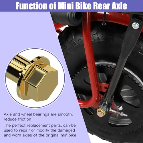 14mm 225mm Front Axle Kit + 325mm Mini Bike Rear Axle for CT200U | 14mm Rear and Front Axle Kit Compatible with Coleman CT200U Minibike 196CC 200CC 6.5HP Engine Parts 15mm Chain Adjuster - color: gold