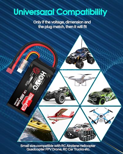 HOOVO 2S Shorty Lipo Battery 2200mAh 100C 7.4V RC Lipo Battery T Plug 2Pack | for FPV Racing Drone RC Airplane Helicopter Quadcopter Car - style: 2S 2200mAh 80C-Deans