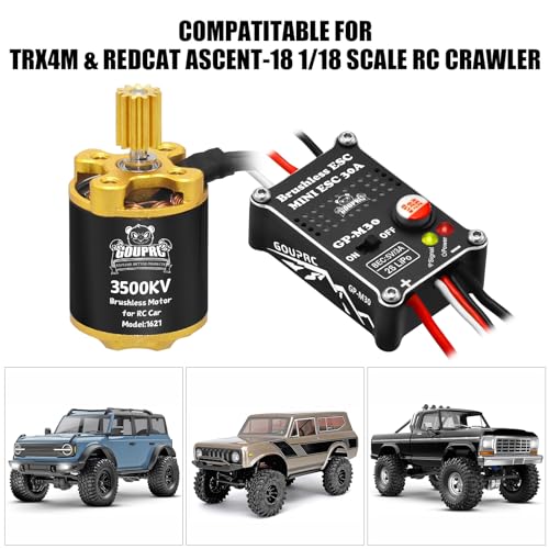 GOUPRC Upgrade 30A Brushless ESC & 3500KV Outrunner Brushless Motor for 1/18 TRX4M/ Ascent-18 Redcat RC Crawler Car Buggy Trcuck - style: For Both TRX4M & Redcat 1/18