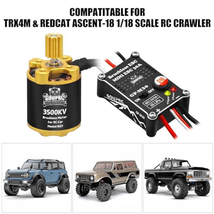 GOUPRC Upgrade 30A Brushless ESC & 3500KV Outrunner Brushless Motor for 1/18 TRX4M/ Ascent-18 Redcat RC Crawler Car Buggy Trcuck - style: For Both TRX4M & Redcat 1/18