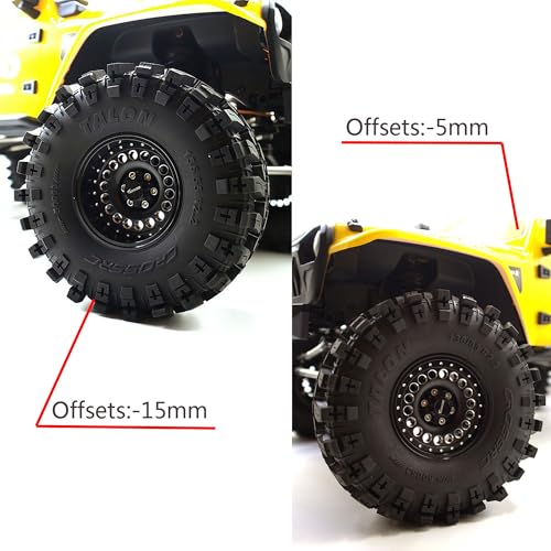 Adjustable 2 Offsets RC 2.2 Beadlock Wheels Rims Hub 1/10 Crawle Wheel Car Aluminum for Remote Control SCX10 Capra Wraith Trx4 Upgrades (4PC) (Bright Black) - color: Bright Black