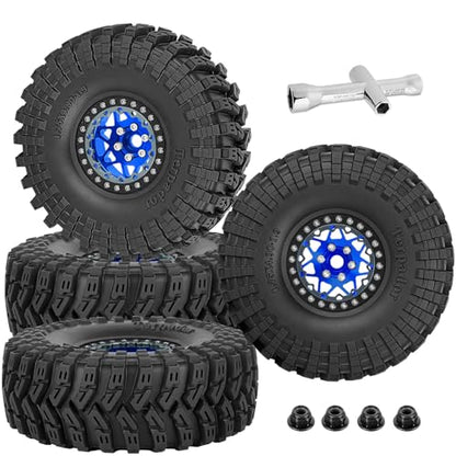 RC 1.9" Beadlock Wheel Tires Set 1.9 Beadlock Wheels and Tires for 1/10 SCX10 90046 AXI03007 TRX4 TRX6 VS4-10 Gen7 Gen8 MST CFX D90 RC Crawler Car,Aluminium 1.9 Rims w/Wheels Ring,Navy Blue - color: Navy Blue- (Wheel Tires)