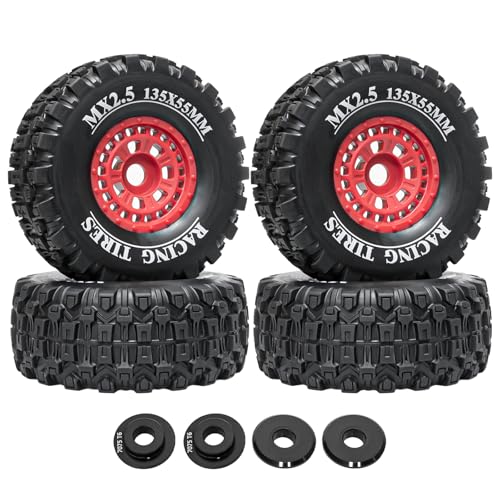 1/7 RC Short Course Truck Tires 1/8 Monster Truck Tires, 4PCS, Red | Compatible with ARRMA 1/7 Mojave 6S ARRMA 1/8 Mojave 4S TRAXXAS 1/7 UDR 6S RC Buggy Upgrades - color: Black Tires+ Red Wheels