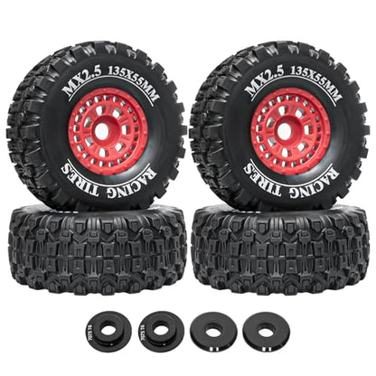 1/7 RC Short Course Truck Tires 1/8 Monster Truck Tires, 4PCS, Red | Compatible with ARRMA 1/7 Mojave 6S ARRMA 1/8 Mojave 4S TRAXXAS 1/7 UDR 6S RC Buggy Upgrades - color: Black Tires+ Red Wheels