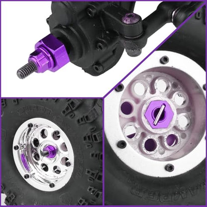 Hobbypark 12mm Aluminum Wheel Hex Drive Hub Adapters (4P) & M4 Locknuts (4P) for Redcat Racing ExceedRC HSP Himoto RC Hobby Car Accessories Purple