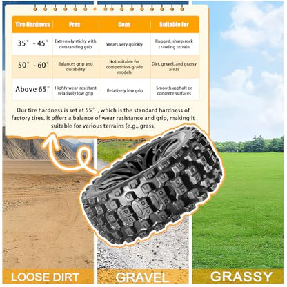 4PCS Pre-Glued RC Crawler Car Rubber Tires and Plastic Wheels Set, 70mm*26mm Tires and Rims with 12mm Hex Fits for ARRMA 1/14 1/16 1/18 Granite/Typhon Grom RC On/Off Road Crawler Truck Car (Black) - color: Black