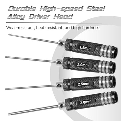 Speedybee RC Hex Driver Kit: 4pcs RC Tools Set 1.5mm 2.0mm 2.5mm 3.0mm Screw Driver for FPV Drone Quadcopter RC Car Helicopter Models, silver