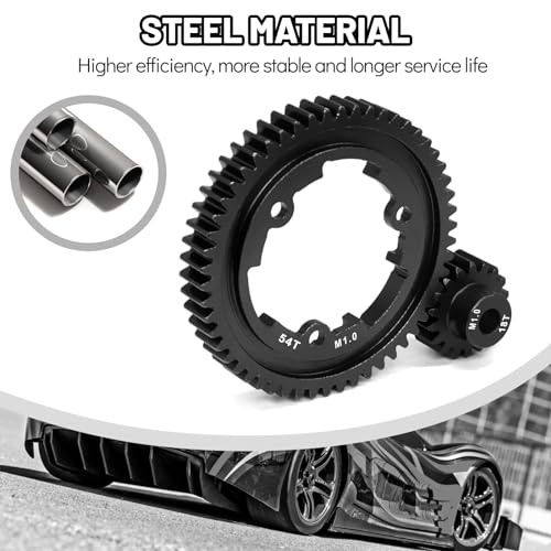 OGRC 54T Steel Spur Gear for Traxxas 1/5 X-Maxx 1/7 XO-1 1/10 Maxx/E-Revo | 1 Mod, with 18T Motor Pinion Gear, Replace Stock Part #6449 - size: 54T