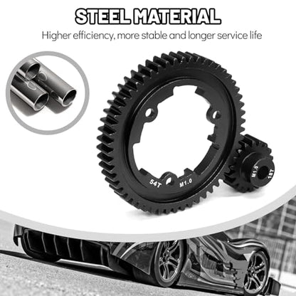 OGRC 54T Steel Spur Gear for Traxxas 1/5 X-Maxx 1/7 XO-1 1/10 Maxx/E-Revo | 1 Mod, with 18T Motor Pinion Gear, Replace Stock Part #6449 - size: 54T