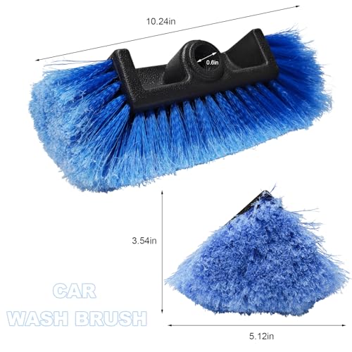 10.2" Car Wash Brush Head with Soft Bristle, Flow Through Auto Exterior Cleaning Brushes Equipment, Heavy Duty Detailing Brush Head for RV Truck Boat Camper (Blue) - color: Blue