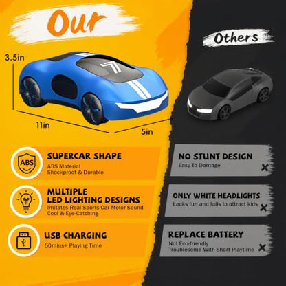 AEROQUEST Gesture Control RC Stunt Car with Lights & Spray for Boys 6+ | 2.4GHz 4WD Remote Control Drift Spray Effects USB-C Charging Light Sound Spotrs Car Gift for Boys 6+ - color: Blue