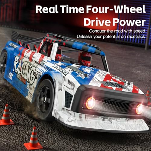 1:12 Scale Brushless RC Drift Car, 60 KPH High Speed Remote Control Cars with LED Lights, 2.4GHz Four Wheel D Racing Car for Teens Adults (Red and Blue) - color: Red and Blue