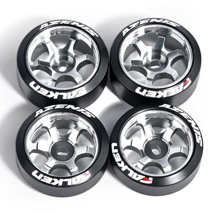 4Pcs 20mm 1/28 Rc Car Drift Wheel Hub with Drift Rc Car Logo Tires for 1/24 1/28 Mini-Z Mini-Q TG Racing Wltoys K969 RC Drift Car Upgrade Parts (Titanium)