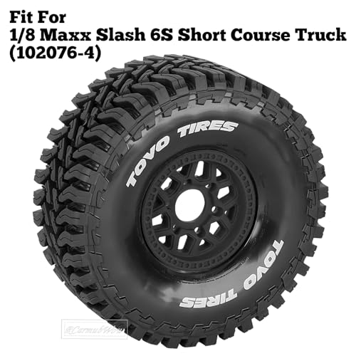 RC Wheels and Tire for 1/8 Maxx Slash 6S Short Course Trucks(102076-4),All-Terrain Rubber Tyres w/Foam Insert,Replacement for #10272,Black - color: Black(4pcs)