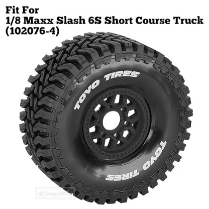 RC Wheels and Tire for 1/8 Maxx Slash 6S Short Course Trucks(102076-4),All-Terrain Rubber Tyres w/Foam Insert,Replacement for #10272,Black - color: Black(4pcs)