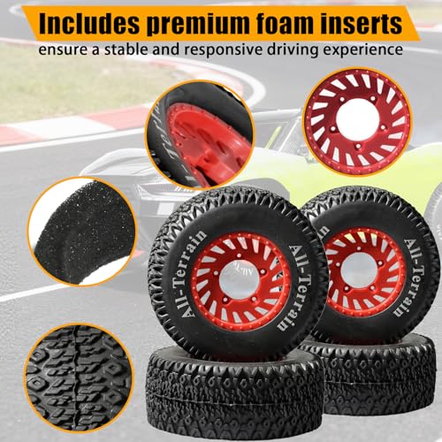 1/10 RC Short Course Truck Tire and Wheel - 12mm/17mm Hex, Red | All-Terrain Tires and Nylon Wheels Compatible with 1/10 Traxxas Slash 4WD 2WD Arrma Senton Axial Losi Redcat RC Buggy, 4-Pack - color: Red
