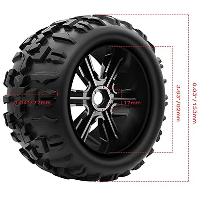 GLOBACT 1/8 1/10 RC Monster Tires 17mm Hex RC Wheels and Tires PreGlued | Preglued RC Tires, Fits TRX E-Revo/T-Maxx/Summit/Kraton/Outcast
