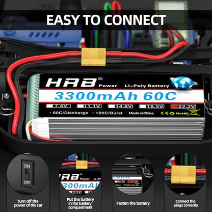 HRB 2PCS 6S 3300mAh Lipo Battery 22.2V 60C XT60 Compatible with RC Plane