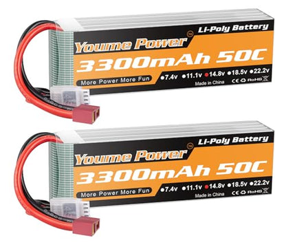 Lipo 4S Battery 14.8v 3300mAh 50C T Plug for RC Airplane Drone Boat 2 Packs | 14.8V 3300mAh soft case lipo pack 50C T Plug for RC car truck quadcopter model. 2 batteries for extended running time - style: 2x 14.8V 3300mAh