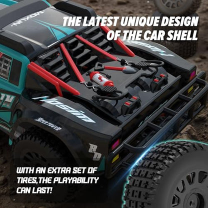 Hosim Brushless Fast RC Cars for Adults Max 50mph, 1/14 RTR 3S Electric Power 4x4 RC Truck All Terrain Off Road RC Car, Waterproof High Speed Hobby RC Remote Control Monster Trucks for Snow/Sand/Beach - color: Greenblue