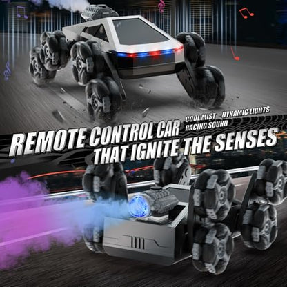 8 Wheel RC Stunt Car with Gesture Control, Spray & LED Lights, Gesture Sensing Remote Control Cars for Boys Age 6 7 8-12 13 14 Year Old, Christmas Birthday Gifts Ideas for Kids - color: Grey