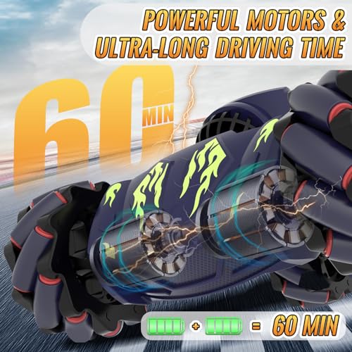 Pristar RC Cars, Gesture Sensing RC Stunt Car Toys for Boys Girls 6-12 | 2.4Ghz 4WD Remote Stunt Car with Spray Lights Music 360°Fast Off-Road Transform, Birthday Xmas Gifts for Kids Age 6-12 - color: Blue-flame