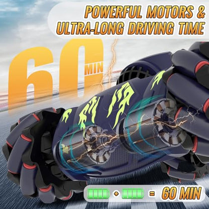 Pristar RC Cars, Gesture Sensing RC Stunt Car Toys for Boys Girls 6-12 | 2.4Ghz 4WD Remote Stunt Car with Spray Lights Music 360°Fast Off-Road Transform, Birthday Xmas Gifts for Kids Age 6-12 - color: Blue-flame