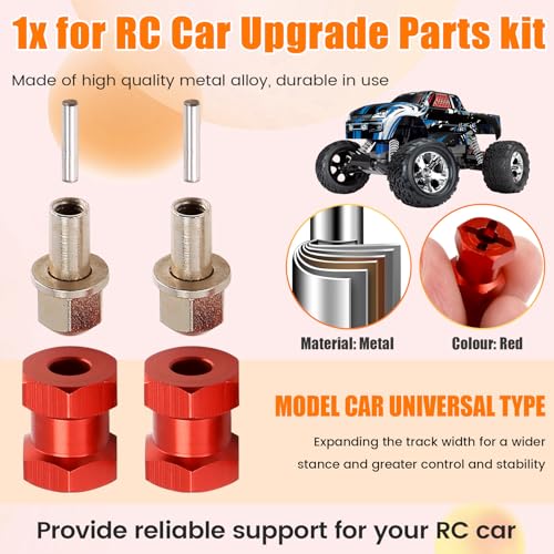 4pcs 12mm Hex Wheel Hub Drive Adaptor 15mm Extension Combiner Coupler for 1/10 RC Car Crawler SCX10 D90,Red