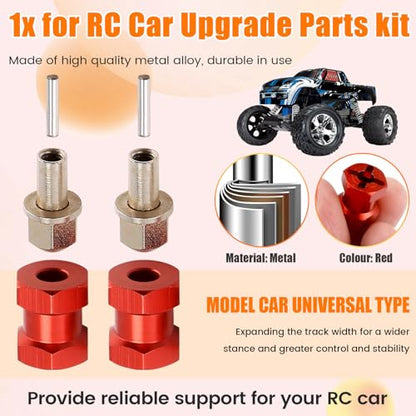 4pcs 12mm Hex Wheel Hub Drive Adaptor 15mm Extension Combiner Coupler for 1/10 RC Car Crawler SCX10 D90,Red