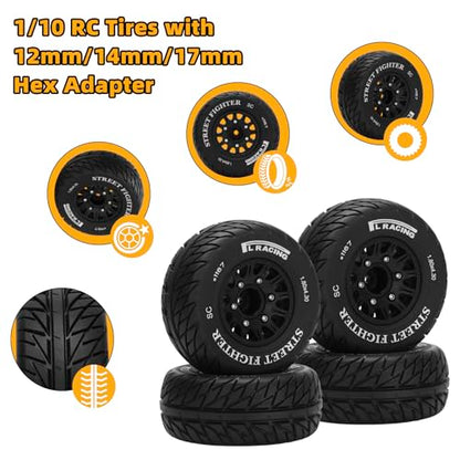 12mm/14mm/17mm Hex RC Wheels and Tires RC Truck Tires RC Car Wheels 1/10 Scale Tyres Hex Detachable Replacement RC Car Tires for Arrma Senton Tires Slash Tires Axial Redcat Rc4wd Fury (Black C) - color: Black