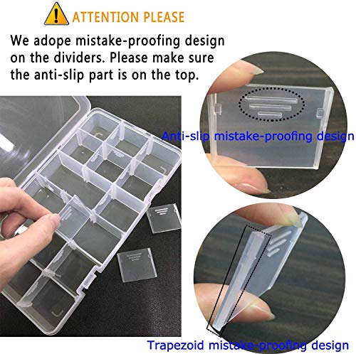 Qualsen 2 Pack 18 Grid Clear Plastic Bead Organizer Box with Adjustable Dividers, Tackle Box Organizer for Beads Jewelry Art Craft Earrings Nail Fishing Tackle and Small Items - size: 18 Gird-2pcs