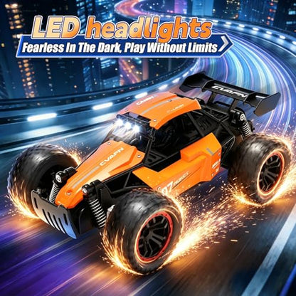 Jiakora RC Monster Truck with Sturdy Metal Body, High Speed Off-Road RC Crawler with Bright LED Headlights, All-Terrain Racing RC Car Toys, Christmas Birthday Gifts for 6-12 Year Old Boys Girls Kids - color: Orange