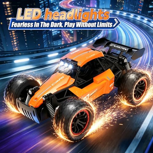 Jiakora RC Monster Truck with Sturdy Metal Body, High Speed Off-Road RC Crawler with Bright LED Headlights, All-Terrain Racing RC Car Toys, Christmas Birthday Gifts for 6-12 Year Old Boys Girls Kids - color: Orange