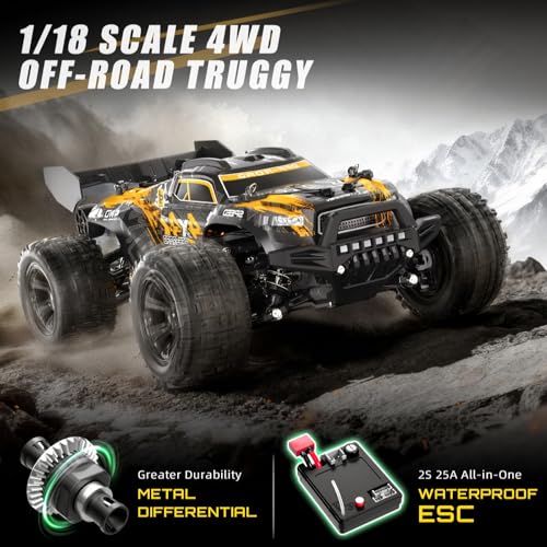 YESHIN 1:18 All Terrain RC Car for Adults, 36KM/H High Speed RC Monster Truck, 4X4 Waterproof Remote Control Car with Two 7.4V 1500mAh Rechargeable Batteries