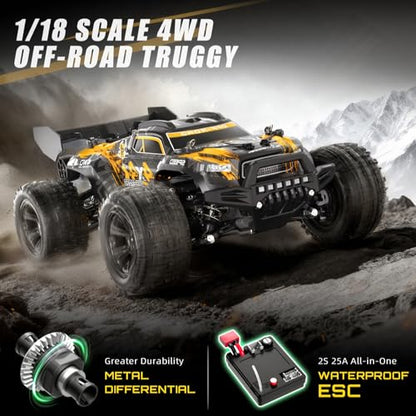 YESHIN 1:18 All Terrain RC Car for Adults, 36KM/H High Speed RC Monster Truck, 4X4 Waterproof Remote Control Car with Two 7.4V 1500mAh Rechargeable Batteries