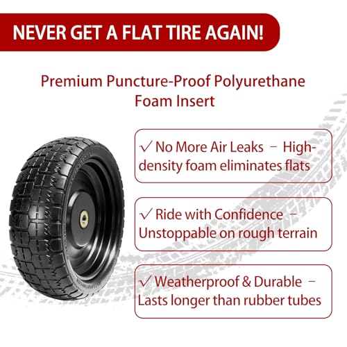 13" Flat Free Solid Tire, 4.00-6, for Gorilla Cart, Wagon & Wheelbarrow, 5/8" Bearings, 2.1" Offset Hub, 4 Pack - size: 4pcs
