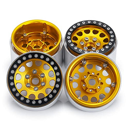 Aluminum 1.9" Beadlock Wheel for Axial SCX10 II III TRX4 D90 Redcat | 1/10th RC Crawler Car Upgrade Parts,35mm Width,4PCS - color: Gold