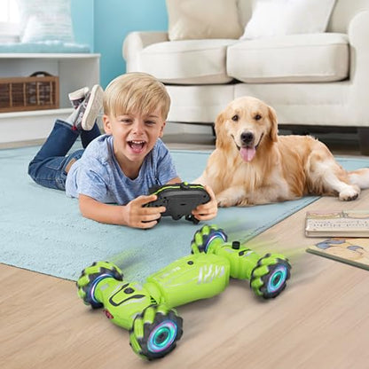 Dysaim Gesture RC Car, Birthday Gifts Toys for Boys 6-12 Year Old, 4WD Remote Control Car 360° Rotate Transform Drift RC Stunt Cars with Lights Music Sprayer, 2.4Ghz Hand Controlled - color: Green