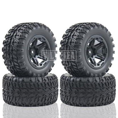 4PCS RC Truck Tires Set 12mm Hex Hub Plastic Wheel Rim Compatible with 1/12 LOSI LMT 4WD Solid Axle Monster Truck 1/12 1/14 1/16 TRAXXA,REDCAT RC Racing Truck - color: Black 1