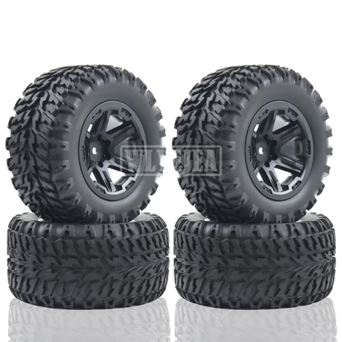 4PCS RC Truck Tires Set 12mm Hex Hub Plastic Wheel Rim Compatible with 1/12 LOSI LMT 4WD Solid Axle Monster Truck 1/12 1/14 1/16 TRAXXA,REDCAT RC Racing Truck - color: Black 2