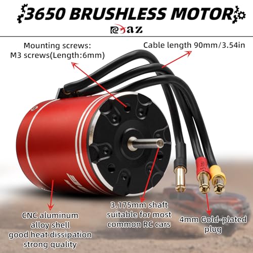Metal 3650 Brushless Motor 3.175mm Shaft 2800KV Waterproof for 1/10 Scale RC Climb Slow Linear Off-Road Flat Running Road Racing Drifting TRX4 Slash Sledge SCX10 Arrma RC Car Boat (2800KV)