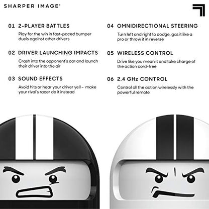Sharper Image Road Rage Remote Control Cars, Mini RC Speed Ejector Bumper Cars, 2 Player Head to Head Battle Game with Ejecting Drivers, Sounds & Lights, Fun Indoor Kids Toys for Ages 6 and Up