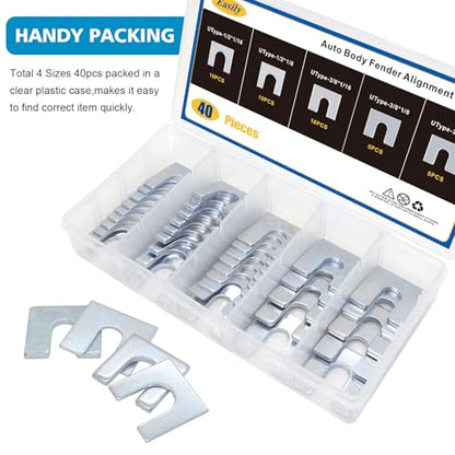 40 PCS Auto Body Fender Alignment Shim 1/16" & 1/8" Thick- 3/8" & 1/2" Slot Automotive Alignment Shim Assortment Kit