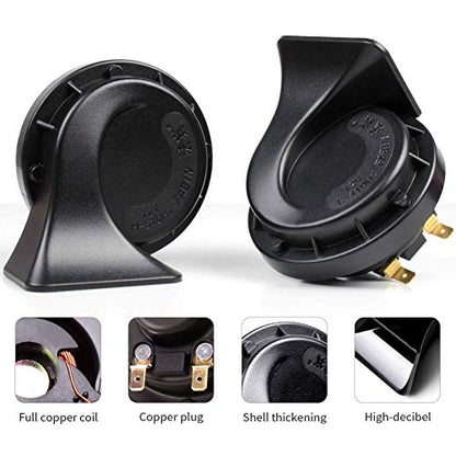 FARBIN Car Horns Kit with Button 12V Truck Horn Loud Train Horn for Car Electric Air Horns (Black Snail horn with harness and button, 12v) | Black classic design, waterproof, 12V 130dB, with relay wiring harness and push button switch, universal for any 1