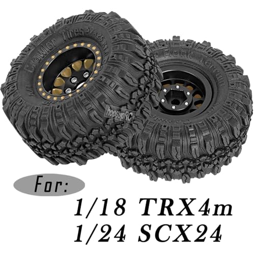 RC Full Brass 1.0in Beadlock RC Truck Tires Wheel Tires Upgrades Part for 1/18 1/24 Trx4m Axial SCX24 RC Crawler,RC Wheels Hops Up(4pcs Black) - style: Style D